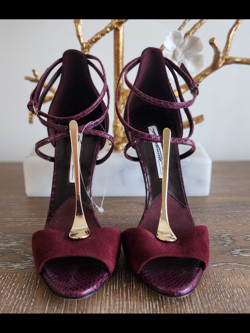 Brian Atwood Burgundy Suede Strappy Stiletto Sandals 39